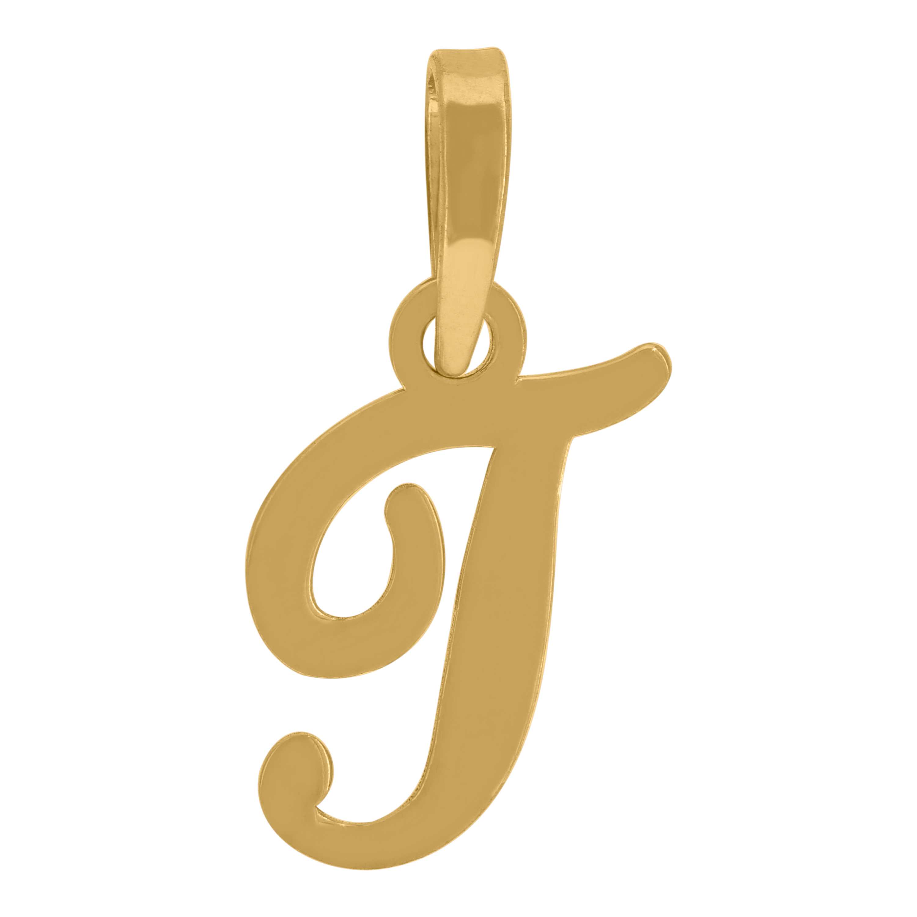 925 Sterling Silver Yellow-Tone Unisex Cursive Initial Alphabet T Charm Pendant
